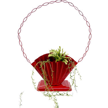 Vintage Red Metal Fan Planter | Umbrella Stand | Large Hanging /Freestanding Garden Decor 
