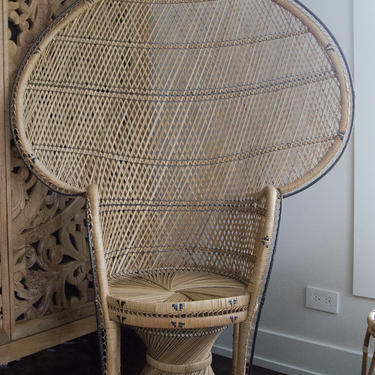 SHIPPING NOT FREE! Vintage Peacock Chair, wicker high back fan rattan chair 