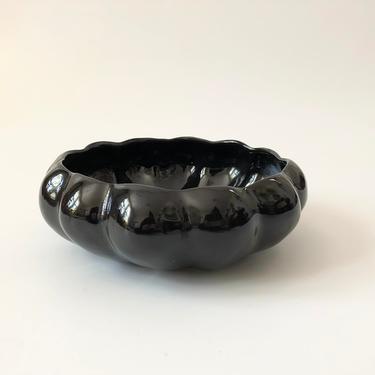 Vintage Scalloped Black Ceramic Bowl 