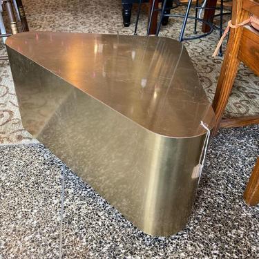 Brass wedge coffee table on wheels!  30” x 19” x 14”