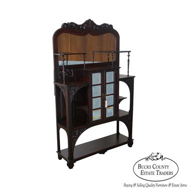Antique Victorian Mahogany Mirror Back Etagere Curio Cabinet 