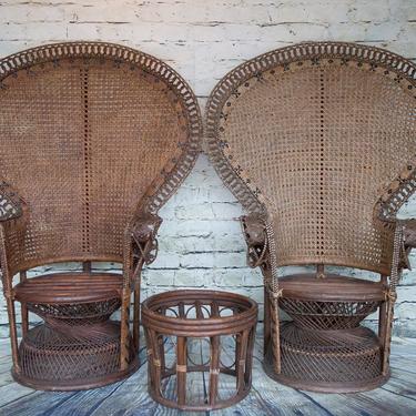 SHIPPING NOT FREE!!! Set of 2 Vintage Peacock Chairs with footstool 