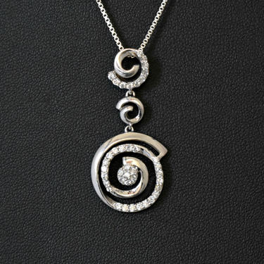 Elegant 80&#39;s sterling tourmaline mystic bling spirals pendant, unusual articulated 925 silver clear gemstone hippie couture sparkle necklace 