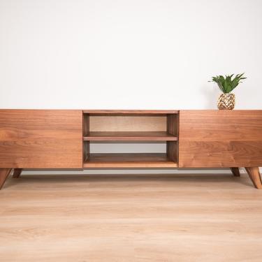 Custom Listing - Media Cabinet Entertainment Center | Solid Walnut Mid Century Credenza Console With Swinging Doors 