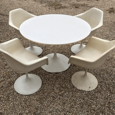 Vtg 60s Burke Tulip Dining Table Swivel Arm Chairs Vintage Mid-Century Modern Saarinen Mushroom Knoll Mad Men Eames style 