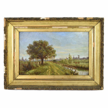 19th Century Louisiana Landscape Painting w Cows Emile Dantonet New Orleans 