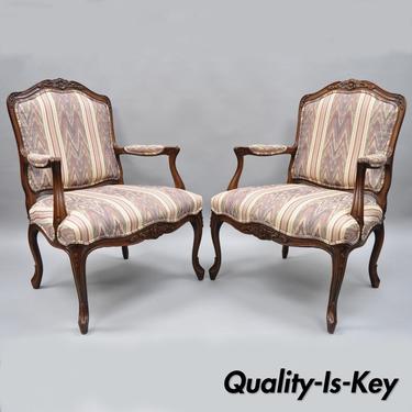 Pair of Drexel Heritage French Provincial Louis XV Style Armchairs Arm Chairs