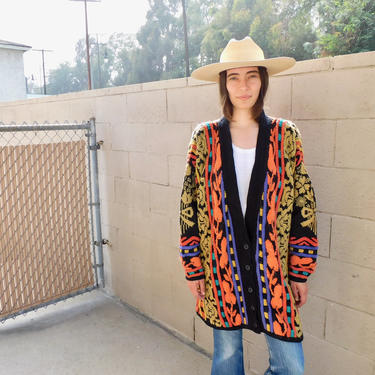 A Different World Cardigan Sweater // vintage knit boho hippie dress hippy 80s 1980s tunic oversize geometric pop coat jacket // O/S 