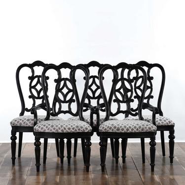 Set Of 5 Carved Black French Empire Style Dining Chairs