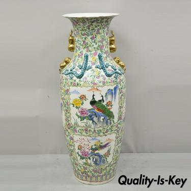 Vintage Chinese Export 49 Large Peacock Rose Medallion Porcelain Palace Urn Vase