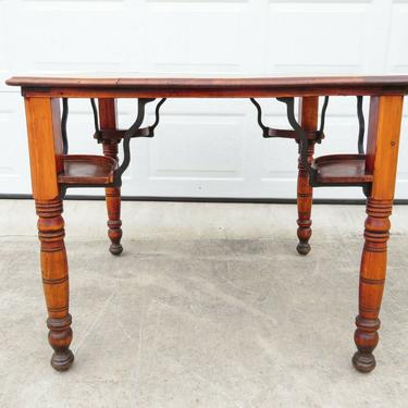 ANTIQUE Handmade PRIMITIVE CHERRY WOOD &amp; IRON; GAME or TEA TABLE; Country Dining