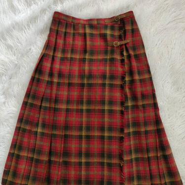 Vintage PENDLETON Knockabout Plaid Skirt // Wraparound Kilt Leather Buckles Tartan // Autumn Colors 