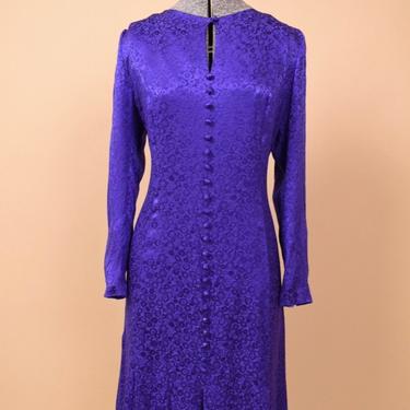 Long Sleeve Purple Silk Midi Dress, L