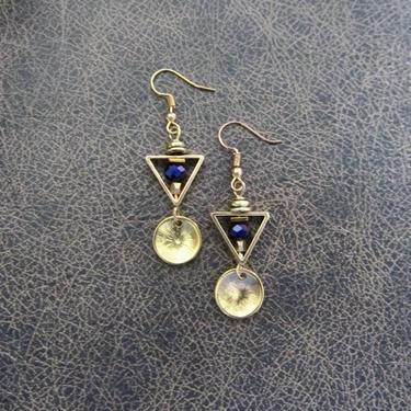 Bohemian dangle earrings, purple crystal earrings, bold statement earrings, unique boho chic earrings, rustic artisan earrings, brass 
