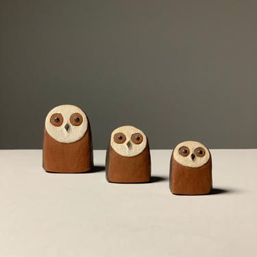 Family of Danish Ceramic Owls by Thyssen Keramik 