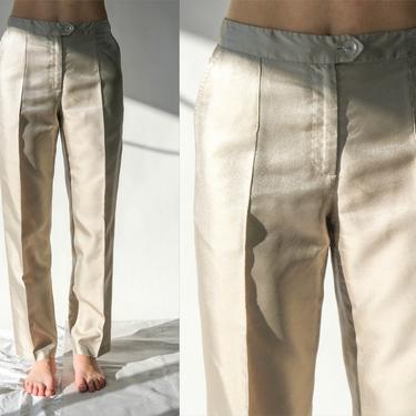 Vintage CHANEL Champagne Shimmering Silk Blend Tapered Leg Pants | Made in Italy | 