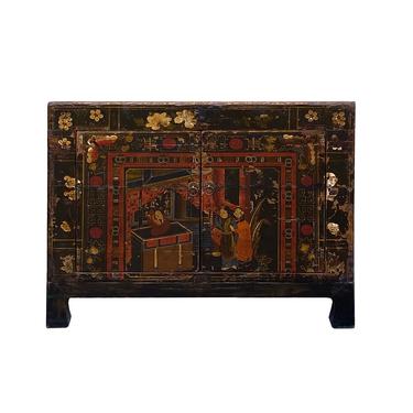 Chinese Vintage Black Oriental People Scenery Side Table Cabinet cs7147E 