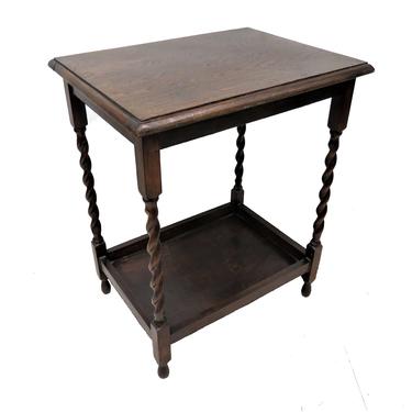 Wooden Side Table | Antique English Oak Rectangular Barley Twist Accent Table With Lower Plateau 