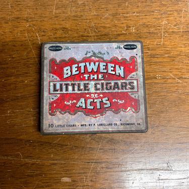 Vintage Between The Acts Little Cigars Tin Hinged Vintage Tobacco Advertising 
