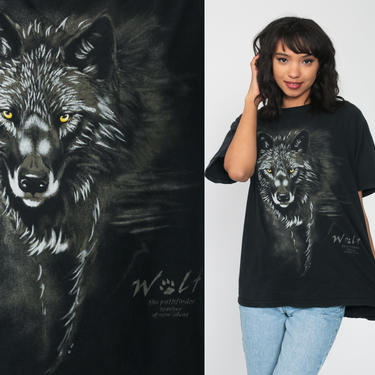 90s WOLF Shirt Animal T Shirt 90s Graphic Tshirt Wildlife Black Airbrushed Shirt 1990s Screenprint Harlequin Retro Medium Large 