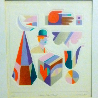 Jerome Rettich Abstract Modern Art Pochoir Embossed Painting Print Among Other Things Still Life 