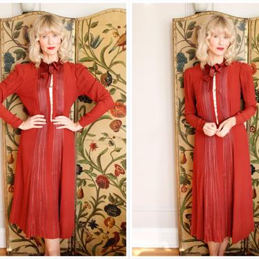 1930s Dress // Silk Crepe Brick Red Dress // vintage 30s dress 