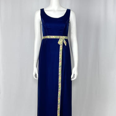 Vintage 1960s Blue Velvet Sleeveless Gown 