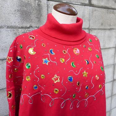 Ugly Christmas Sweater Vintage Sweatshirt Ho Made Puffy Paint Turtleneck Dress 