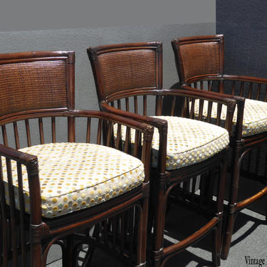Set Three Vintage Barstools Tradewinds Tiki Palm Beach Rattan by David Francis 