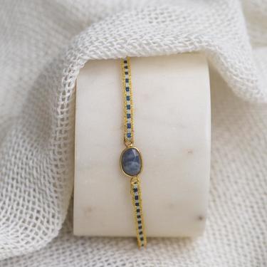 Semiprecious Bevel Set Stone Gold Vermeil Woven Bracelet