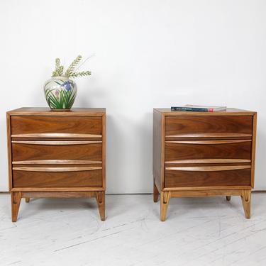 Pair of vintage MCM nightstands / end tables with 3 drawers REFINISHED | Free delivery in NYC and Central Hudson areas 