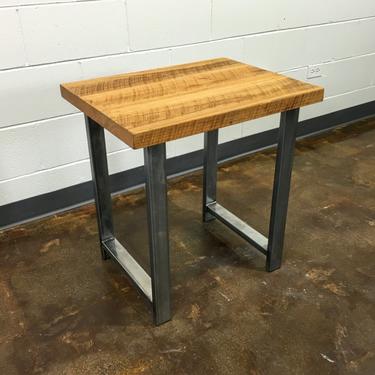 Reclaimed Wood Side Table / Industrial Steel H-Shaped Legs 