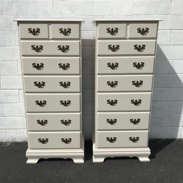 Pair of Dressers Lingerie Chests Tall Boy Highboy Chest of Drawers Matching Set Shabby Chic Country Bedroom Set  Armoire CUSTOM PAINT AVAIL 