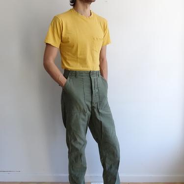 Vintage 60s OG 107 Army Green Utility Trousers/ Vietnam Era/Button Fly/ Sateen Cargo/ Size 32 30 