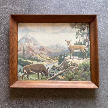 Vintage Deer Cabin Painting
