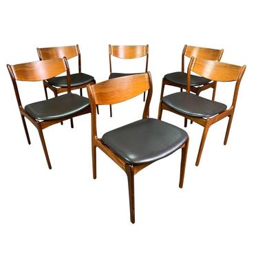 Set of Six Vintage Mid Century Danish Modern Dining Chairs in Rosewood &amp; Leather Attributed to Vestervig Eriksen 