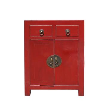 Oriental Distressed Red Lacquer Side End Table Nightstand cs5760S