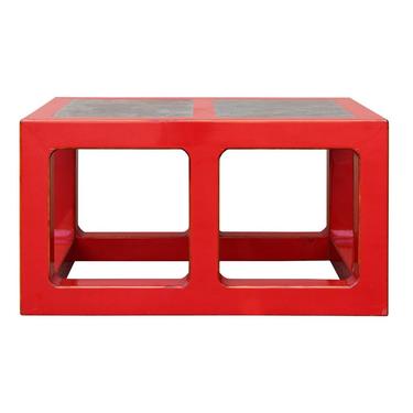 Red Lacquer Stone Top Contemporary Coffee Table s049S