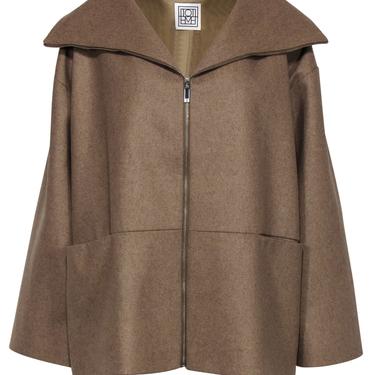Totême - Beige Zip-Up Oversized Wool Blend Coat Sz XS