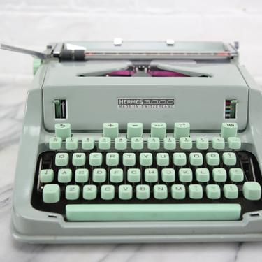 Hermes 3000 Portable Seafoam Green Typewriter with Case, Made in Switzerland, 1967 