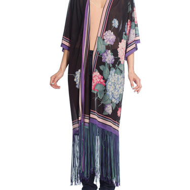 1970/80's-gottex Leonard Style Floral Fringe Kimono Robe Size: M 