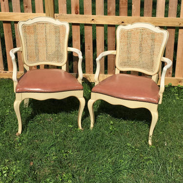 Pair Vintage Louis XV Style Armchairs - Caned Back French Style Chair - Vintage Armchairs by PursuingVintage1