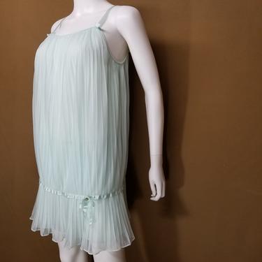 Vintage 50s Chiffon Sissy Nightgown Set ~ Vanity Fair Lingerie ~ Babydoll Nightgown ~ Soft &amp; Sheer Panty ~ Minty Green ~ Crystal Pleats ~ S 