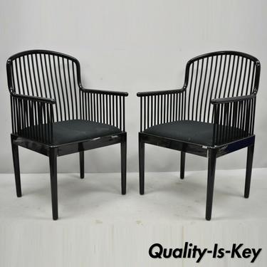 Pair Black Lacquer Modern Andover Arm Chairs by Davis Allen for Stendig (C)