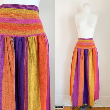 Vintage Rainbow Woven Cotton Maxi Skirt / S 