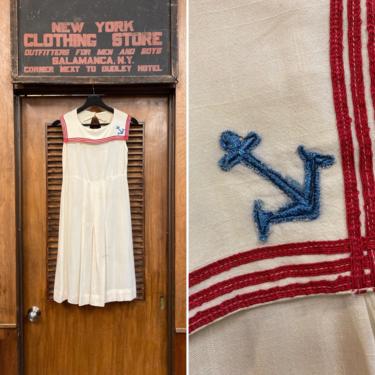 Vintage 1930’s White Nautical Navy Sailor Tennis Dress, Vintage Navy Dress, 1940’s Vintage, Sailor Dress, Tennis Dress, Vintage Nautical 