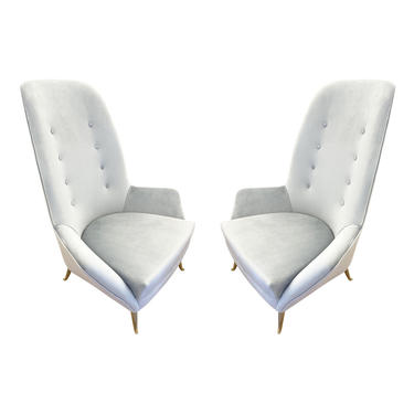 Pair of High Back Slipper Chairs, Italy, 1960's