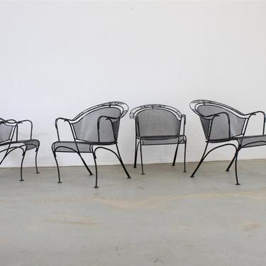 Set of 4 Mid-Century Modern Woodard Iron Curve Back Outdoor Arm Chairs 