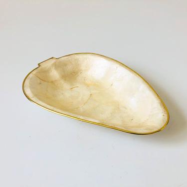 Vintage Capiz Shell and Brass Leaf Tray 