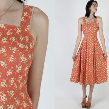 Laura Ashley Prairie Inspired Dress / Vintage 80s Traditional Folk Designer Dress / Apricot Wildflower Garden Tea Lawn Party Maxi Dress 